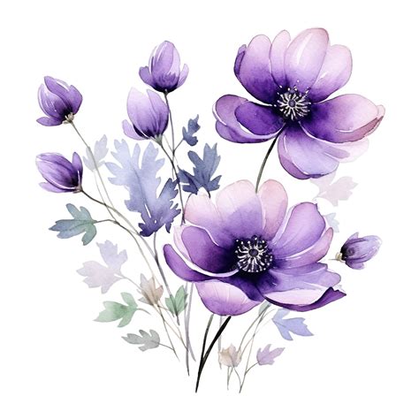 Watercolor Purple Flowers, Flower, Watercolor, Purple PNG Transparent