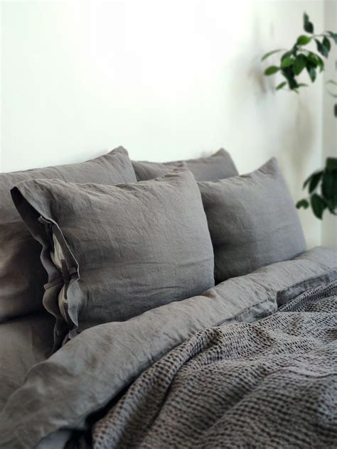 Charcoal Gray Bedding 3 Piece Linen Bedding Set In Lava Grey Etsy