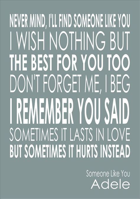 Someone Like You Adele Lyric Quote Print Poster A4 Quote Prints