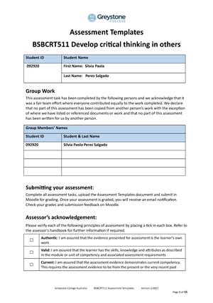 Bsbcrt Assessment Templates V F Greystone College Australia