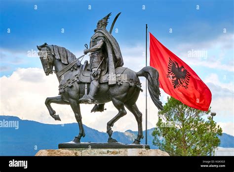 Albania, Tirana - statue of Skanderbeg, Skanderbeg Square Stock Photo ...