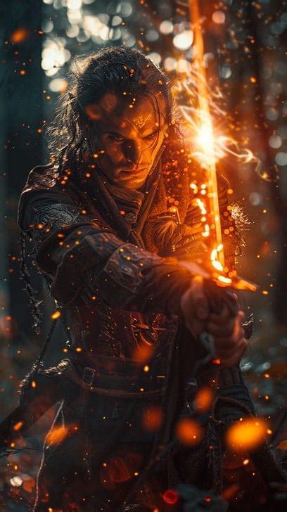 fiery sword battle photo warrior mystical glowing