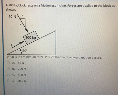 Solved A 100 Kg Block Rests On A Frictionless Incline Chegg