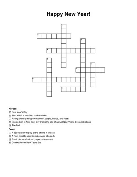 Happy New Year Crossword Puzzle