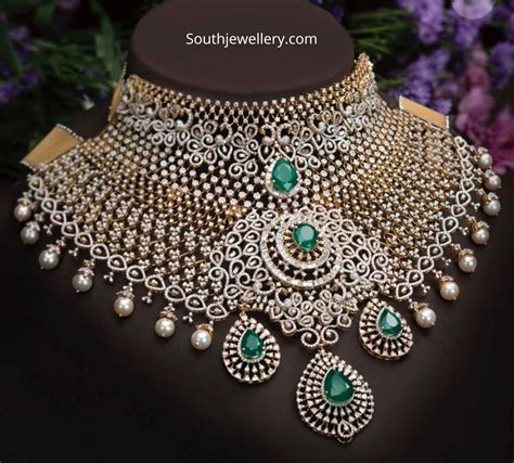 Detachable Bridal Diamond Emerald Choker Indian Jewellery Designs