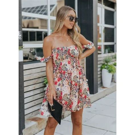 Bohemian Floral Printed Off The Shoulder Dress Sarita Inc