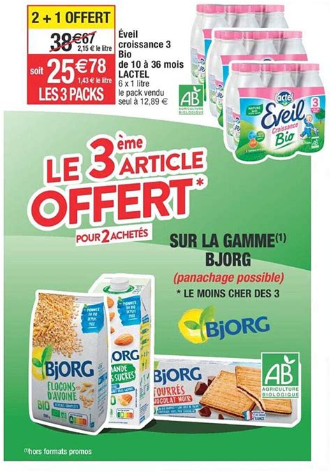 Promo La Gamme Bjorg éveil Croissance 3 Bio De 10 à 36 Mois Lactel