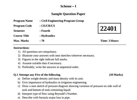 Msbte Sample Question Paper For Fourth Semester I Scheme