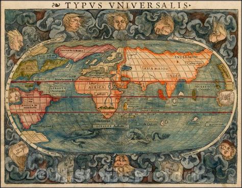 Historic Map Typus Universalis 1st Edition Old Color 1544