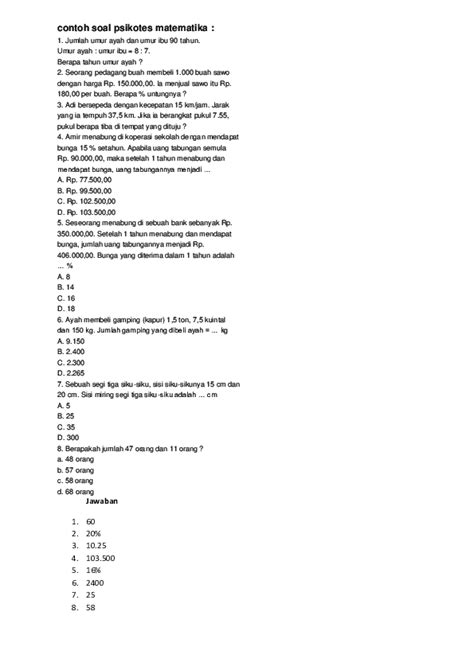 Doc Contoh Soal Psikotes Matematika Ananda Saputra