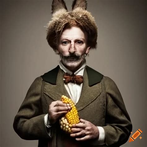 Satirical Depiction Of A Man With Donkey Ears Holding Corn