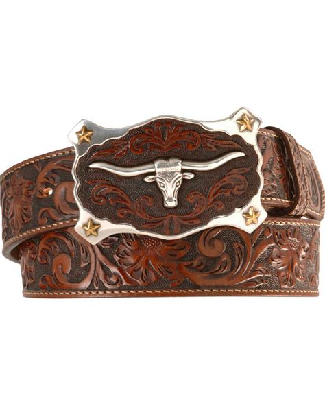 Justin Longhorn Buckle Leather Belt Reg And Big Tan Cowboy Belt