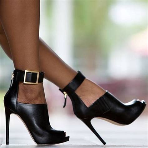 Peep Toe Buckle Decor Ankle Strap Black Women Platform Boots Shoes On Luulla