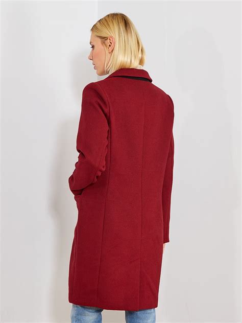 Manteau Effet Lainage Rouge Bordeaux Kiabi 40 00