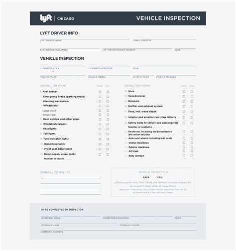 Printable Lyft Inspation Form Printable Forms Free Online