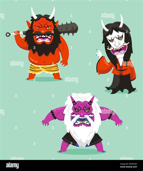 Japanese Demon Oni Cartoon Set Stock Vector Image And Art Alamy