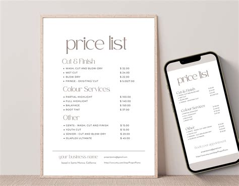 Hairdresser Price List Editable Template For Price Guide For Hair