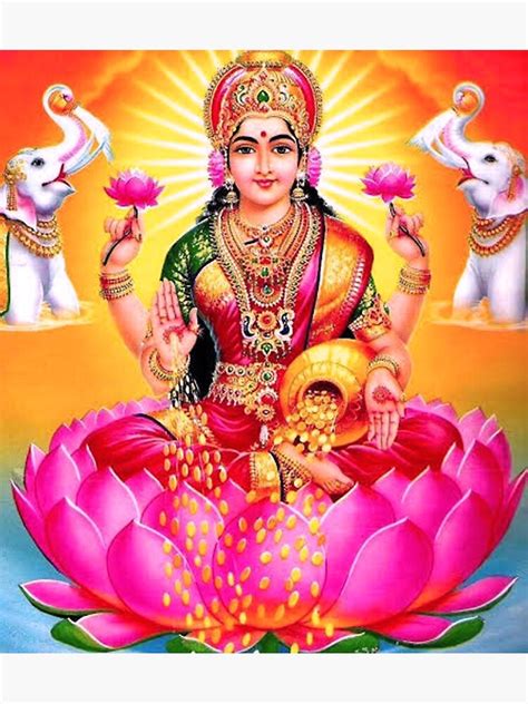 Aesthetic Pink Golden Lakshmi Hindu Goddess Lotus Flower Poster For