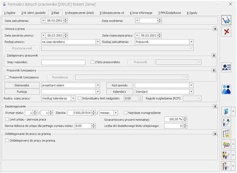 Formularz Danych Pracownika Zak Adka Etat