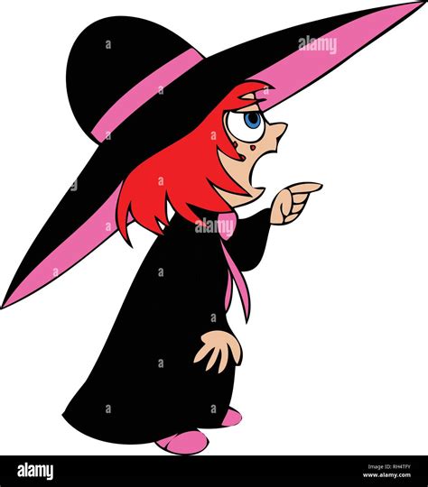 Cartoon Witch Vector Illustration Wearing A Big Hat Dressed For