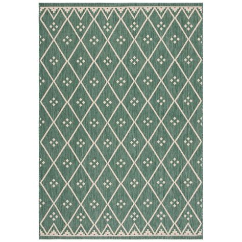 Union Rustic Geometric Dark Green Beige Indoor Outdoor Area Rug