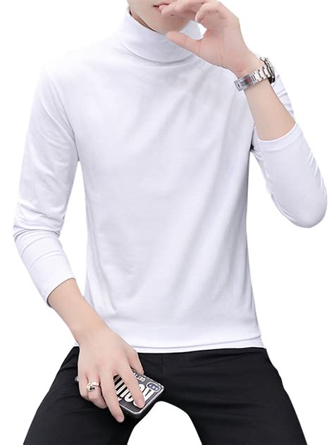 Frontwalk Mens Long Sleeve Tops Casual Cotton T Shirt For Winter Solid Color Turtleneck