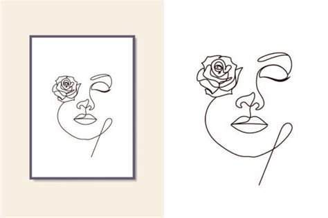 Female Beauty Face With Flowers Line Art Graphic By Subujayd · Creative