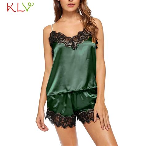 Women Lace Pajama Sets Sexy Satin Sleepwear Trim Cami Nightwear