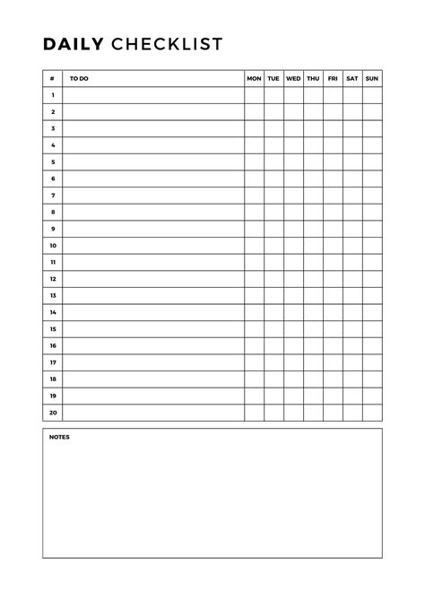 Daily Checklist Template Daily Checklist Planner Daily Checklist