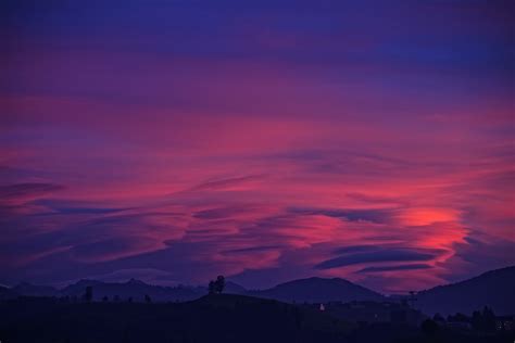 3936x2624 Red Skyline Landscape Mountain Sunset Violet Sky