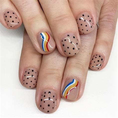 Some Cute Polka Dot Nude Nails With A Squiggly Rainbow Accent Nail Scheduled Via