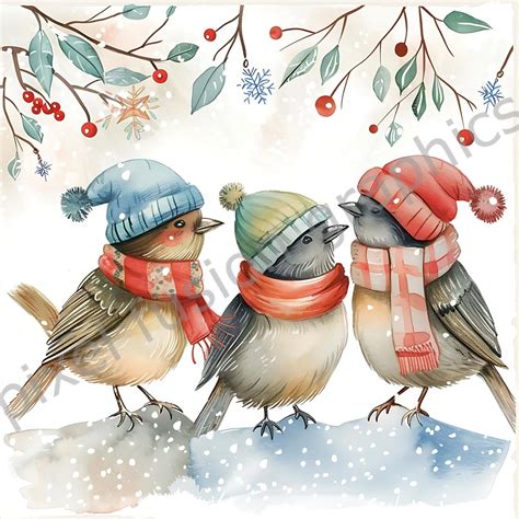 Cute Winter Birds Clip Art Watercolor Whimsical Bird Clip Art