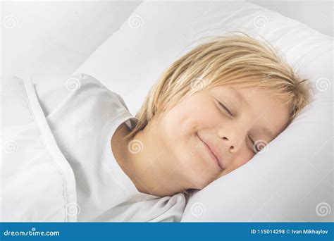 Smiling Boy Sleep In Bed Stock Photo Image Of Healthy 115014298