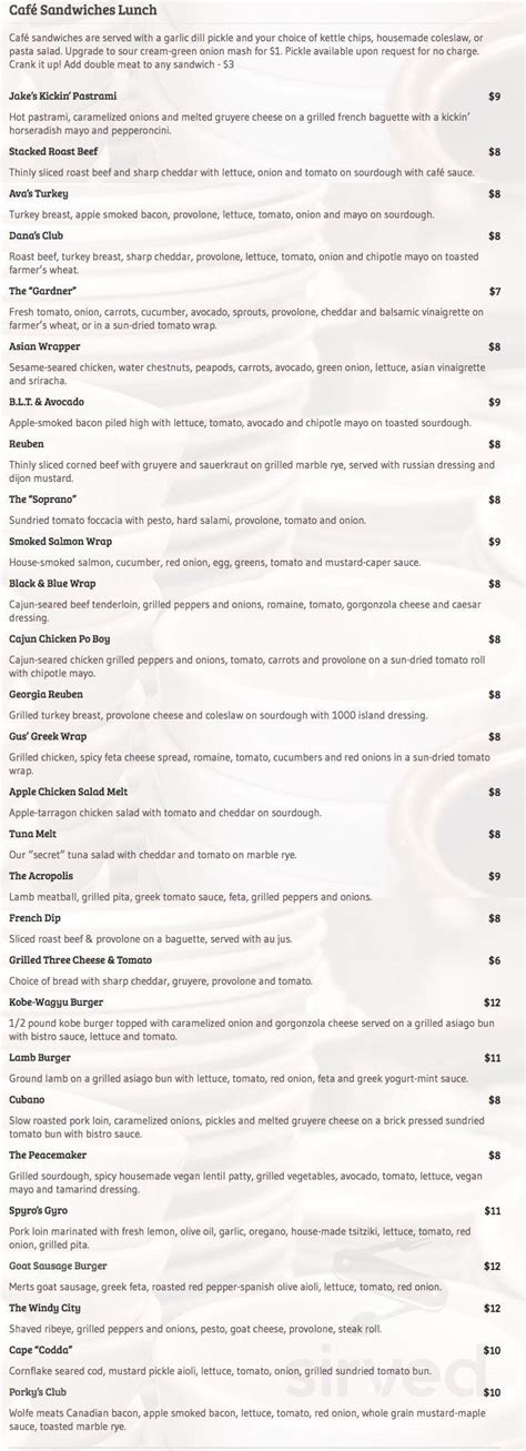 Soup Spoon Café menu in Lansing, Michigan, USA