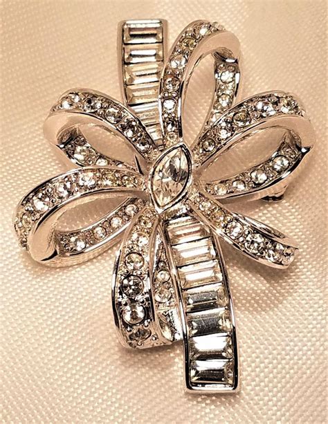 Vintage Monet Rhinestone Bow Pin With Baguettes Dates 1989 Amazing