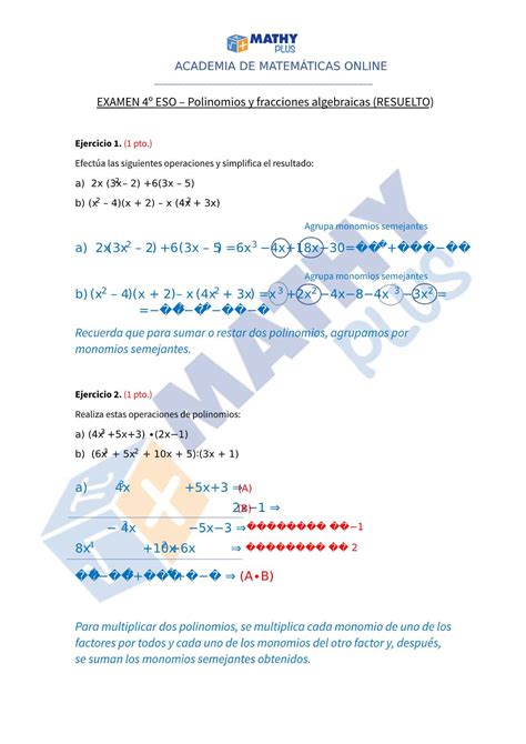 Examen Resuelto Polinomios Y Fracciones Algebraicas