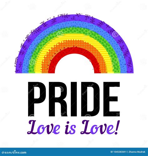 Vector Print For T Shirt With Pride Lgbt Bright Rainbow And Text Love