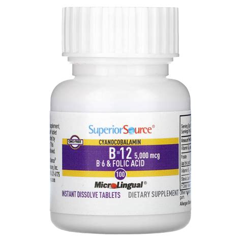 Superior Source B 12 B 6 And Folic Acid 100 Microlingual Instant Dissolve Tablets