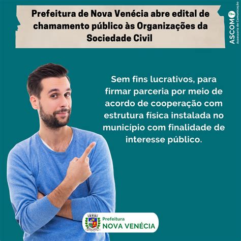 Prefeitura de Nova Venécia abre edital de chamamento público às