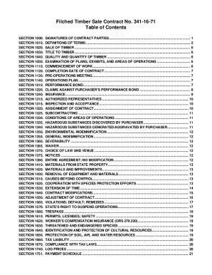 Fillable Online Filched Timber Sale Contract No 341 16 71 Table Of