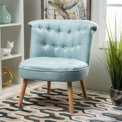 Noble House Mallory Plush Modern Tufted Fabric Accent Chair Light Blue