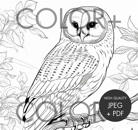 Barn Owl Coloring Pages For Adults And Teens Grayscale Etsy