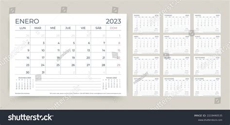 2023 Spanish Planner Grid Week Starts Stock Vector Royalty Free