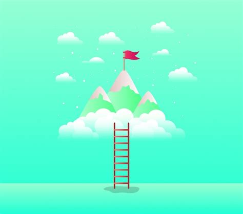 Premium Vector Mountains With Flag With Stair