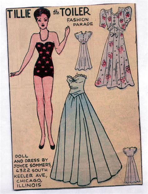 Vintage Tillie The Toiler Paper Dolls 1940s Blue Strapless Gown Uncut