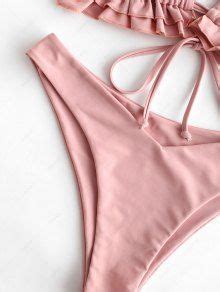 ZAFUL Frilled Tie High Cut Bikini Swimsuit In ROSE ZAFUL 2026