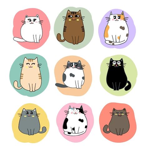 Vetor De Conjunto De Desenhos Animados De Gatos Fofos Vetor Premium