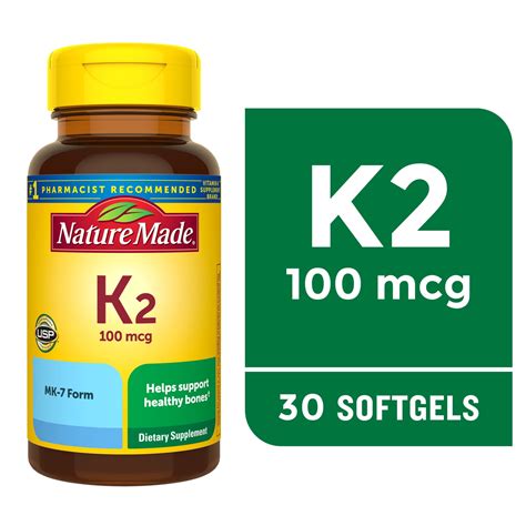 Nature Made Vitamin K2 100 Mcg Softgels Dietary Supplement For Bone Support 30 Count