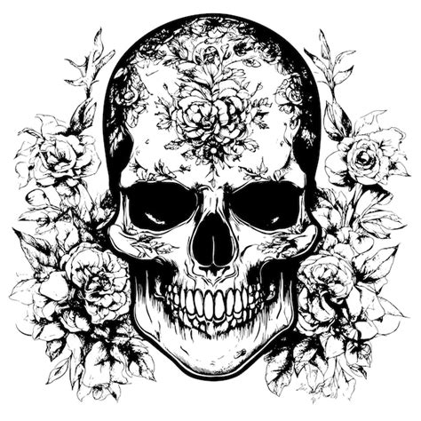 Premium Vector Human Skull In Flowers Sketch Hand Drawn Engraved