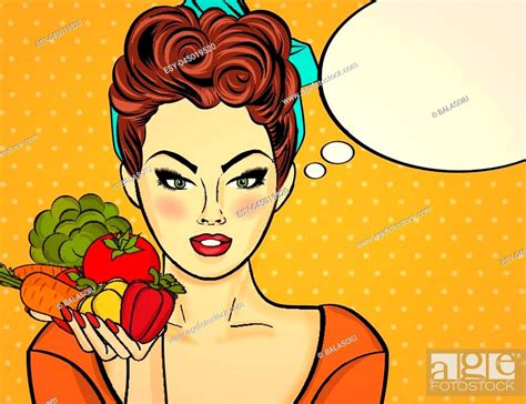 Sexy Pop Art Woman With Vegetables In His Hand Pin Up Girl Stock